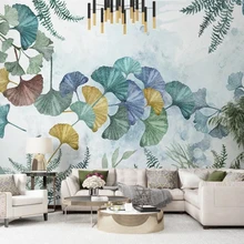 Beibehang пользовательские Обои фреска небольшой свежий современный минималистский Завод лист гинкго ручная роспись скандинавском ТВ фон 3d обои
