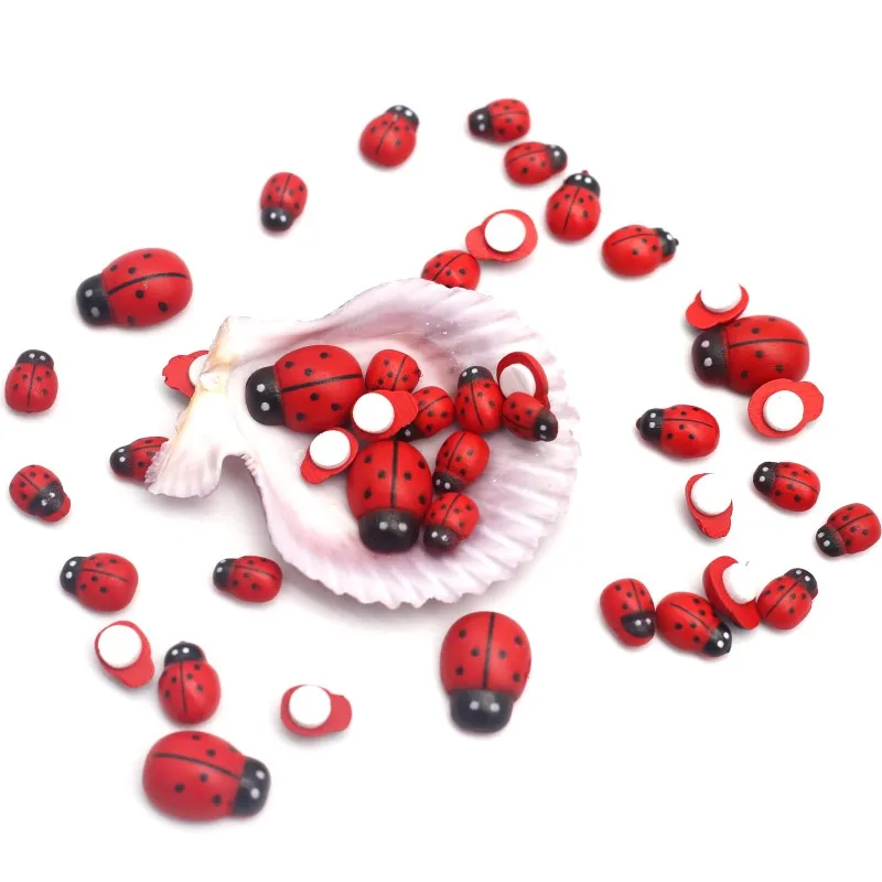 Wooden Crafts Accessories 50pcs Red Wooden Ladybirds Flat-Back Crafts Easter Wedding Decor Scrapbooking Cardmaking Child Gift DIY Handmade