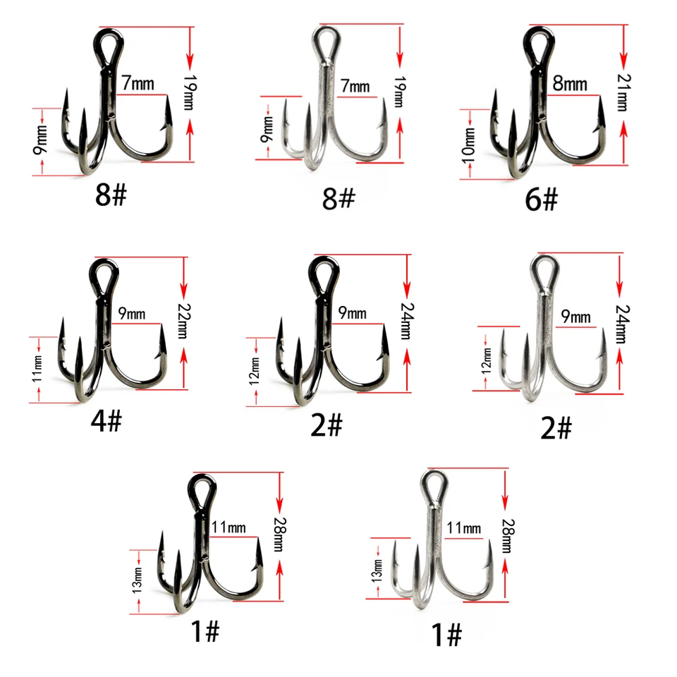 9KM 20pcs 4X Strong Black Treble Hooks – High Carbon Steel Saltwater Freshwater
