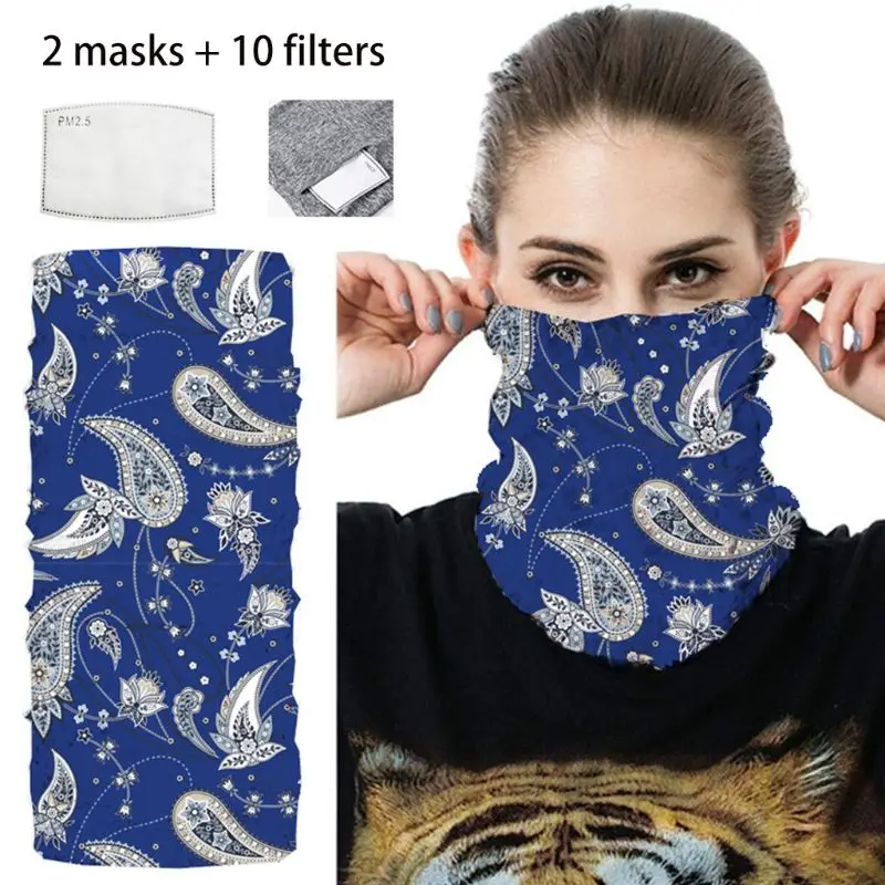 

1/2Pcs Bandana Neck Gaiter with 5/10 PM2.5 Filter Leopard Paisley Face Cover Scarf K4UB