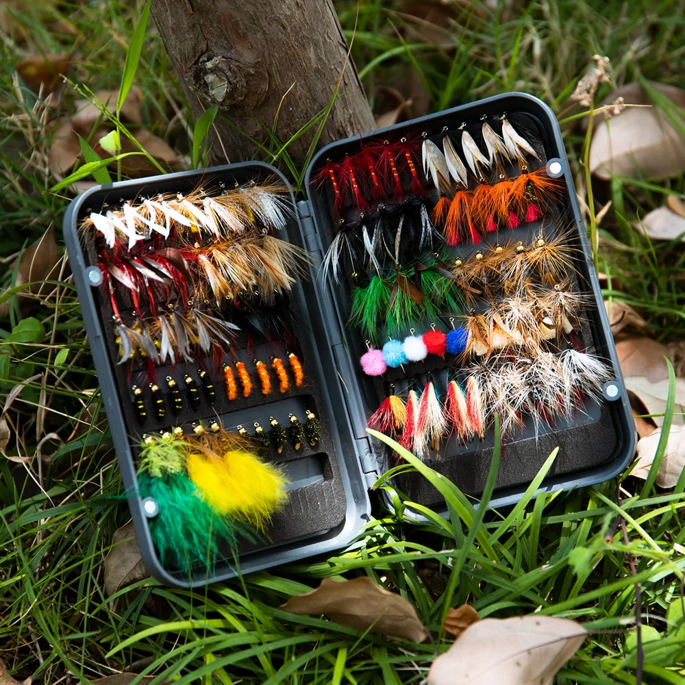 Goture 100pcs Fly Fishing Lure Kit Dry Wet Flies Nymph Streamers Set Trout  Pike Baits With Retail Lures Box