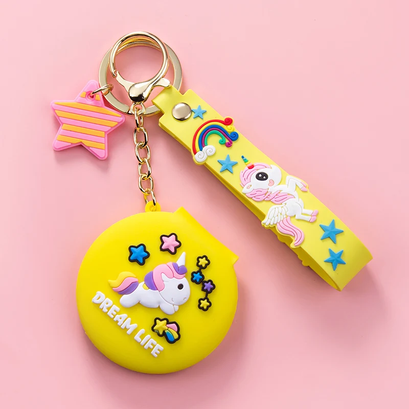 Cartoon PVC Unicorn Keychain Green Pink Yellow Blue Mini Portable