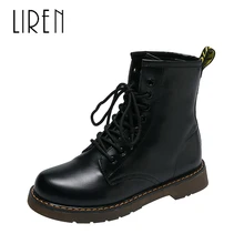 Liren 2019 Spring/Autumn PU Ankle Zip Women Fashion Sexy Boots Lace-up Round Wrapped Toe Low Square Heels Comfortable Shoes