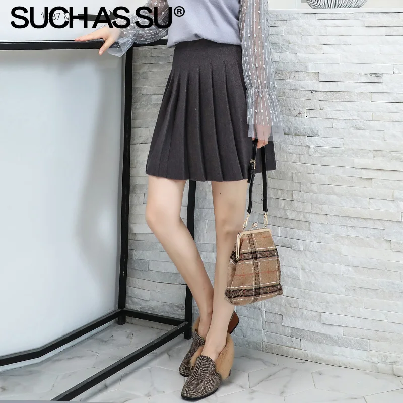 Dark gray Skirt Новинка, 5 цветов, вязаная короткая женская юбка, Осень-зима, плиссированная юбка, эластичная талия, мини, Повседневная пикантная юбка-пачка - Цвет: Dark gray Skirt