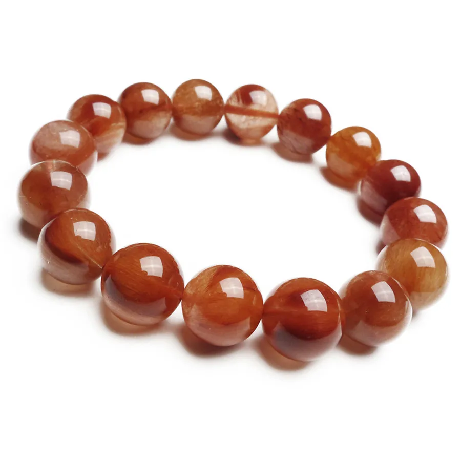 

12mm Natural Red Rutilated Quartz Bracelet Women Men Energy Stone Jewelry Love Clear Round Beads Fashion Bracelet AAAAA