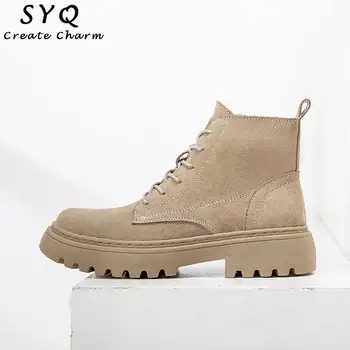 

Smile Circle Ankle Boots Suede Leather women Flat platform Short Boots Ladies shoes fashion Autumn winter boots