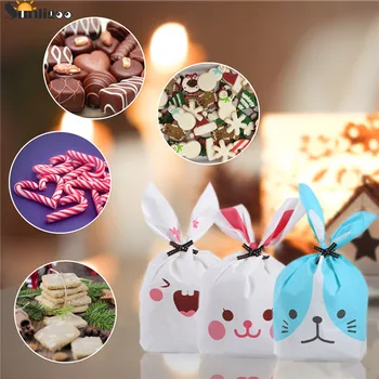 

Sunligoo 50 pcs Candy Cookie Gift Wrap Bag Cute Bunny Rabbit Ear Bags with Twist Ties for Party Christmas Halloween Birthday