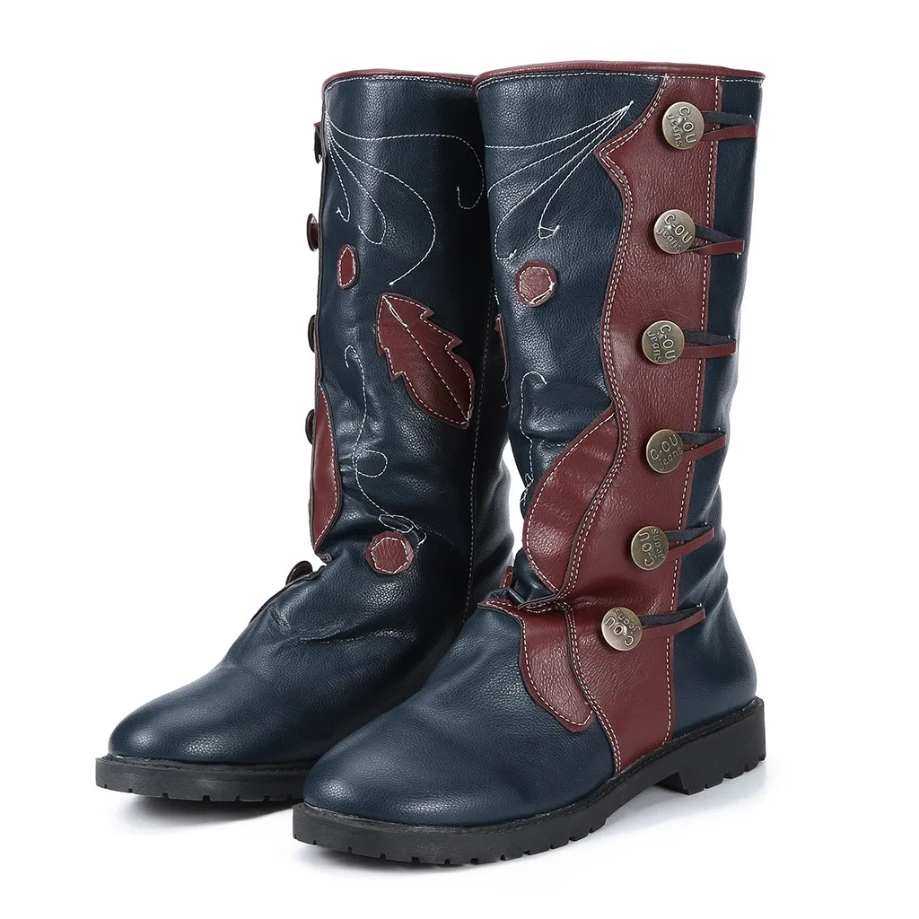 

Handmade Women's Western Boots Winter Ancient Knight Boot Female Classic Mid-Calf Low Heel Leather Shoes Rome Botas Big Size