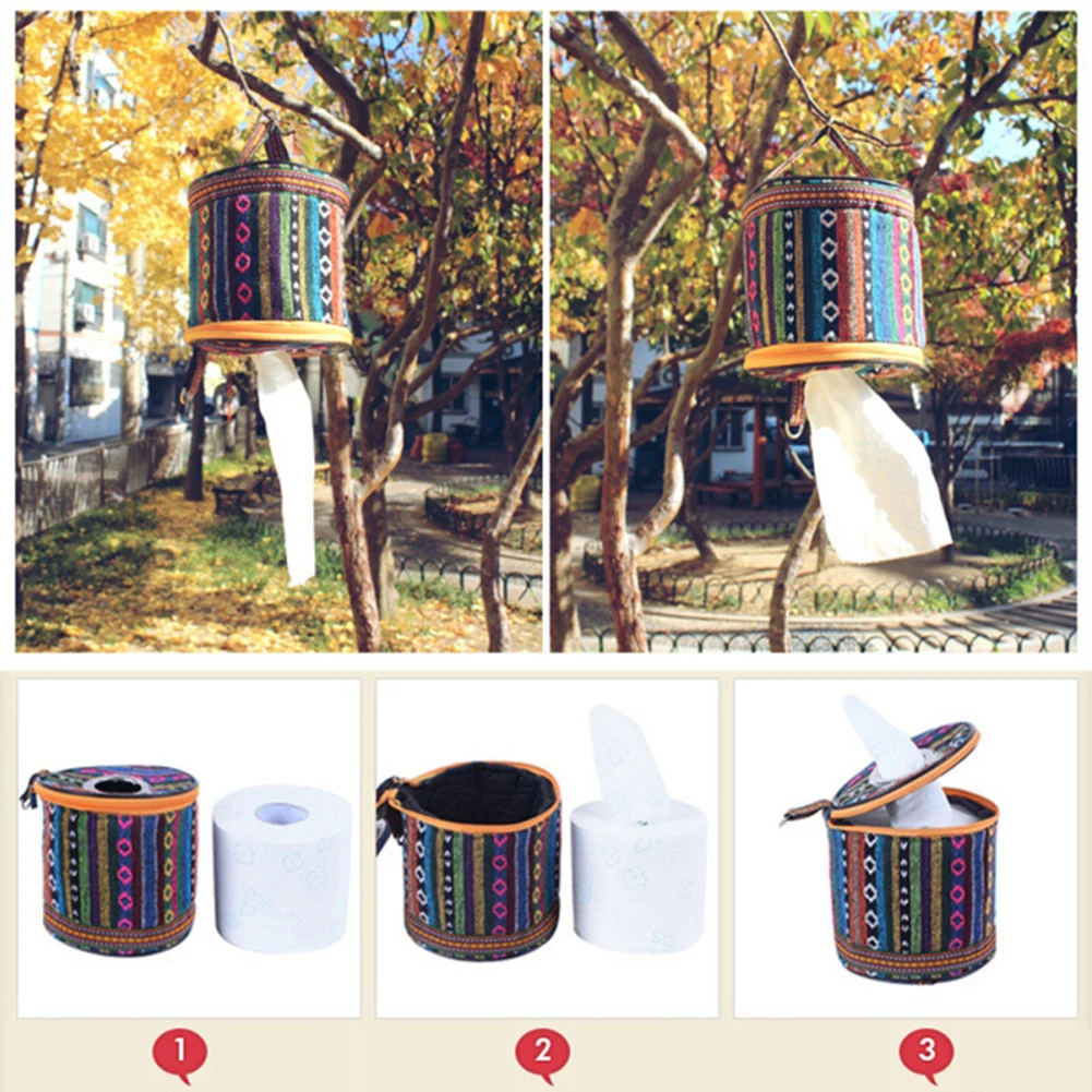 Durable Bedroom Home Outdoor Cotton Linen Tissue Holders Easy Apply Zipper Practical Daily Foldable Ethnic Style Camping