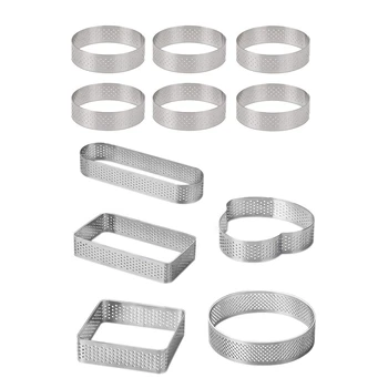 

5Pcs Stainless Steel Tart Ring,5 Shapes & 6Pcs Circular Stainless Steel Porous Tart Ring Bottom Tower Pie Cake Mould,8Cm
