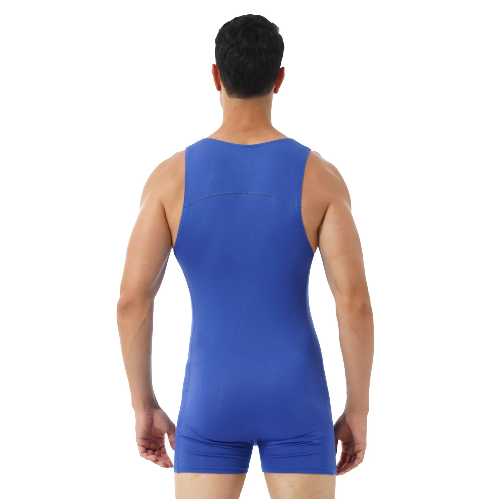 Men Sleeveless Solid Color One Piece Sport Undershirts Boxers Bodysuit Jumpsuit Wrestling Singlets Gym Workout Fitness Leotards