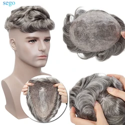 SEGO 8''x10'' Thin PU Skin Hair Men's Wig Toupee 0.2MM Remy Human Patch Indian Hair System Replacement Brazilian 130% Hairpiece