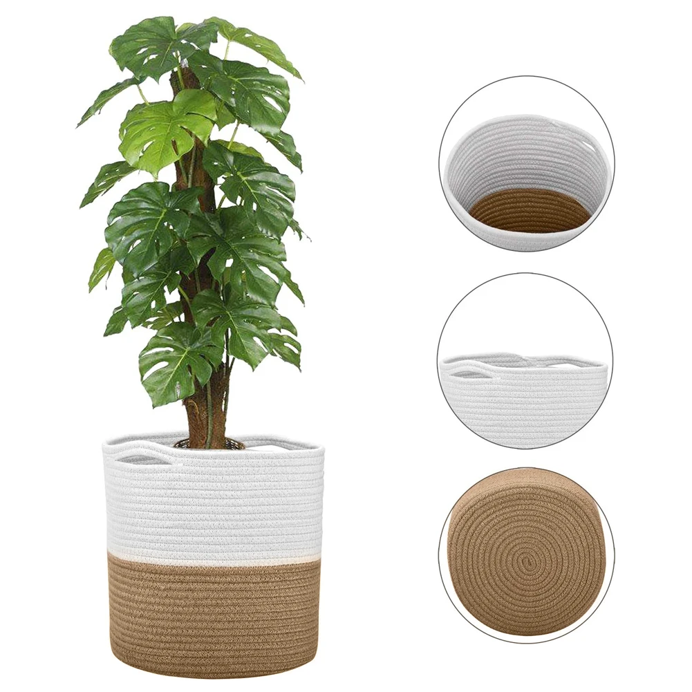

Cotton Rope Plant Basket Toy Sundries Storage Basket Cosmetic Underware Storage Organizer Indoor Floor Planting Pot with Handle