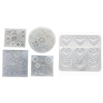 

4 Pcs Unique Punk Gear Wheel Clock Designs Silicone Molds & 1Pcs 9-Even Heart Shape Silicone Cake Mold