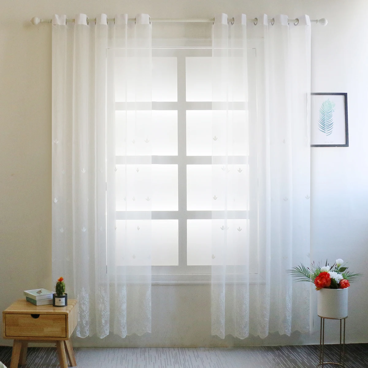 

White Curtain Window Shades Embroidered CurtainS Kitchen Bedroom Modern Blinds Decoration High Color Saturation Visible Texture