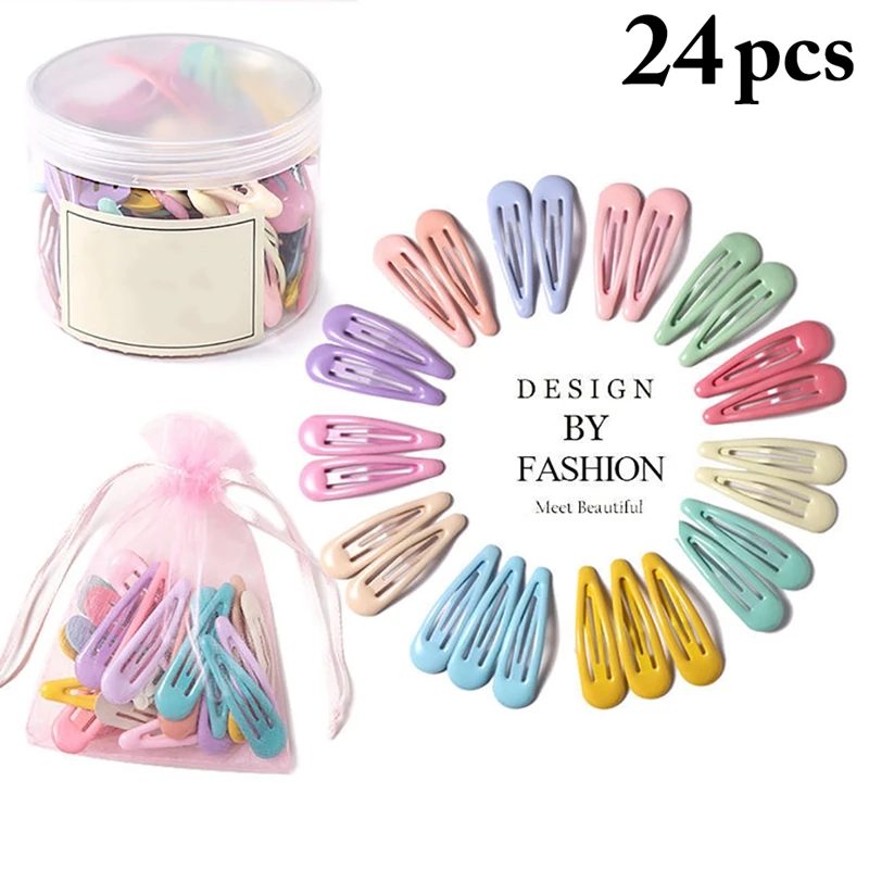 

24Pcs/Set 5cm BB Clips Snap Hair Clips No Slip Metal Hair Clip Barrettes For Baby Girls Toddlers Kids Women Accessories