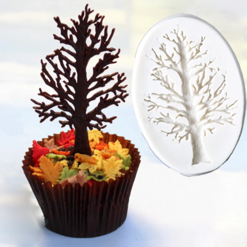 Baking DIY Sugarcraft Tree Shape Leaves Silicone Fondant Mold Cake Decor Mould 