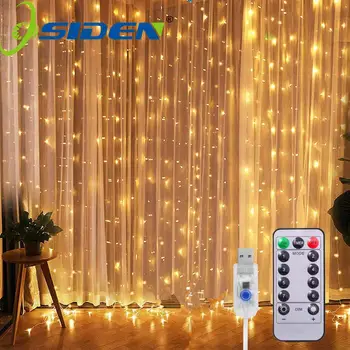 Usb Led Gordijn Licht Fairy String Lights 8 Modus 3X3M 3X1M 3X2M Fee Garland Voor Nieuwjaar Kerst Outdoor Bruiloft home Decor