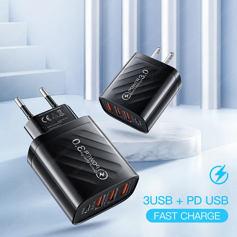 65 watt charger mobile PD 30W USB Charger Type USB C Quick Charge 3.0 4 Port Mobile Phone Fast Charger for iPhone 12 Samsung Xiaomi Macbook Tablet UK 65 watt charger phone