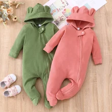 Barboteuse à capuche épaisse à fermeture éclair pour bébé de 0 à 18 mois, combinaisons à manches longues, vêtements d'hiver mignons pour bébé garçon et fille