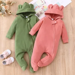 Baby Rompers Thicken Solid Zipper Hoodies Long Sleeve Baby Jumpsuits Cute Baby Boy Winter Clothes Baby Girl Winter Clothes 0-18M