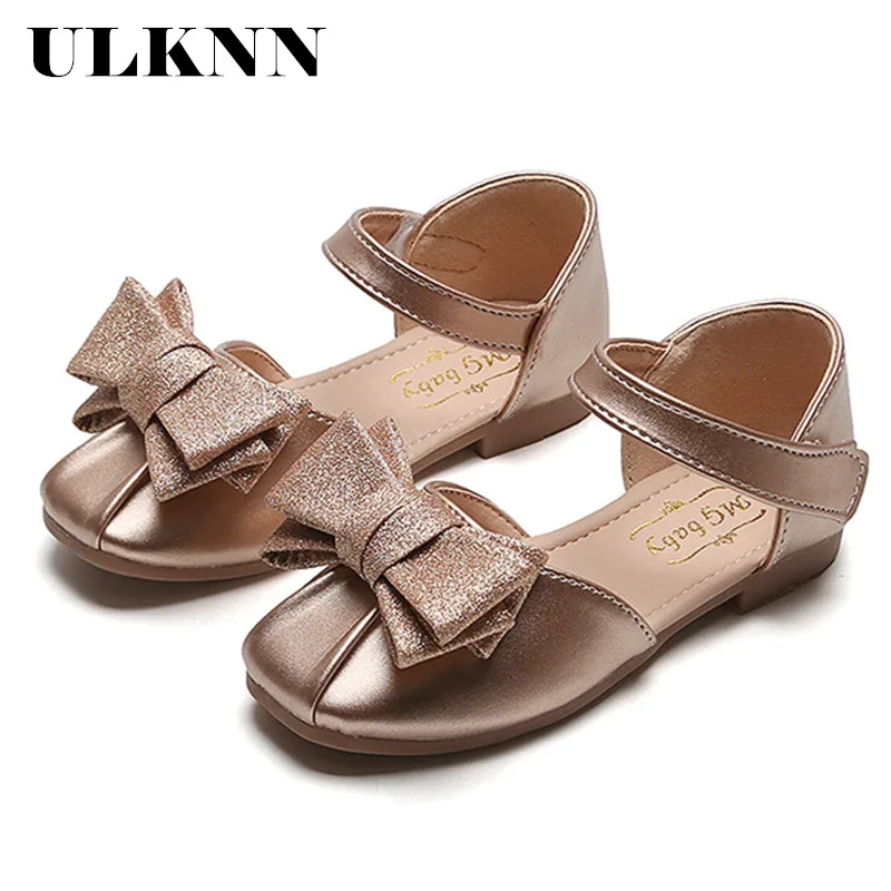 ULKNN Girls Kid Casual Flat Shoes Summer Girl Fashion Princess Sandals Adorable Bow Ballerina Slip-on Baby Student Sandals