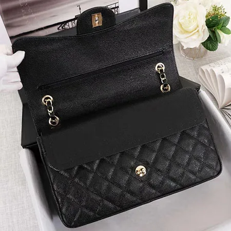 Luxury Handbag Bag For Women Genuine Leather Shoulder Bags Top Quality Fashion Design Lady's Crossbody Quilted Flap Bag Purse - Цвет: Black gold chain