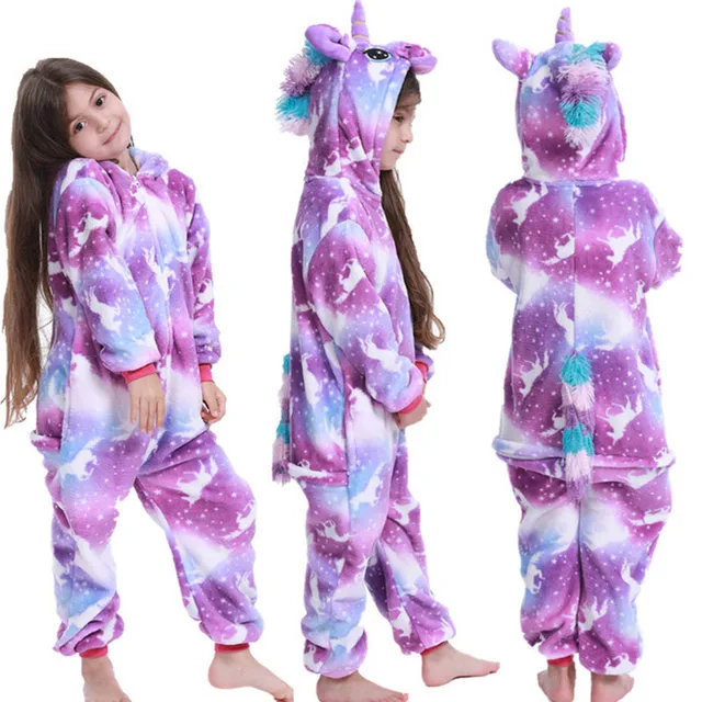 ropa de dormir cálida de invierno con diseño de unicornio y Panda-LA24 Pijamas de franela de una pieza para niñas 