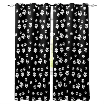 

Cute Black White Cat Dog Claw Window Treatments Curtains Valance Room Curtains Large Window Window Curtains Lights Bedroom