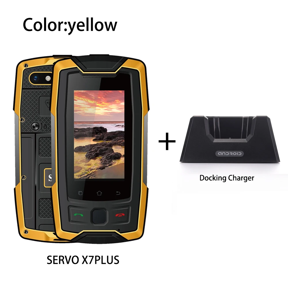 SERVO X7 Plus 4G LTE смартфон IP68 водонепроницаемый прочный мобильный телефон NFC ГЛОНАСС AGPS 3100 мАч Walkman маленький мобильный телефон 2 Гб 16 Гб - Цвет: Yellow Add Docking