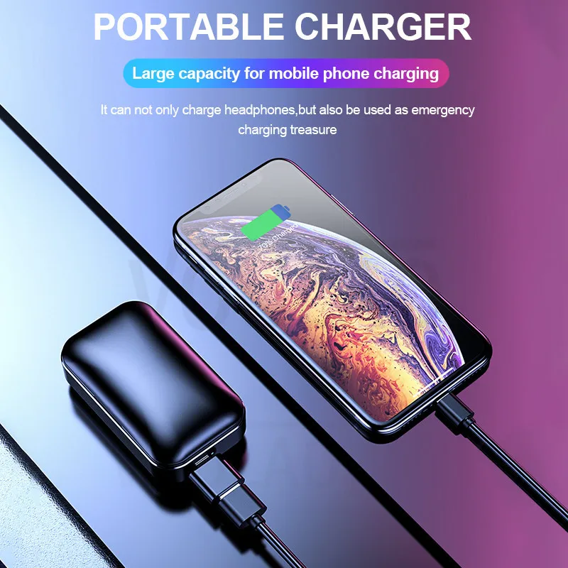 TWS Bluetooth 5.0 6D Stereo Earphone Wireless Earbuds IPX5 Waterproof Earphones 3500mAh LED Smart Power Bank Phone Holder