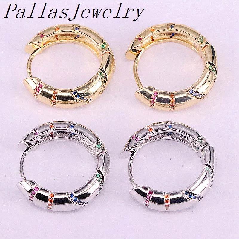 

New Arrival 5Pairs Silver Color /Gold filled round circle hoop earring, rainbow cz zirconia trendy women jewelry