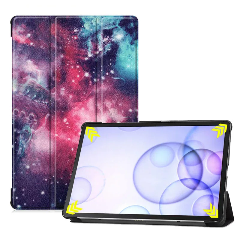 

10.5 Inch 3 Fold Coloured Drawing Galactics Tablet Cover Case for Samsung Galaxy Tab S6 T860 PU Tablet Stand Cover Case