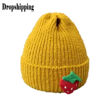 Вязаная Шерстяная Шапка с мультяшным принтом для маленьких девочек, детское украшение в виде фруктов, сохраняющая тепло, зимние шапки, вязаная шапочка с козырьком# ZD