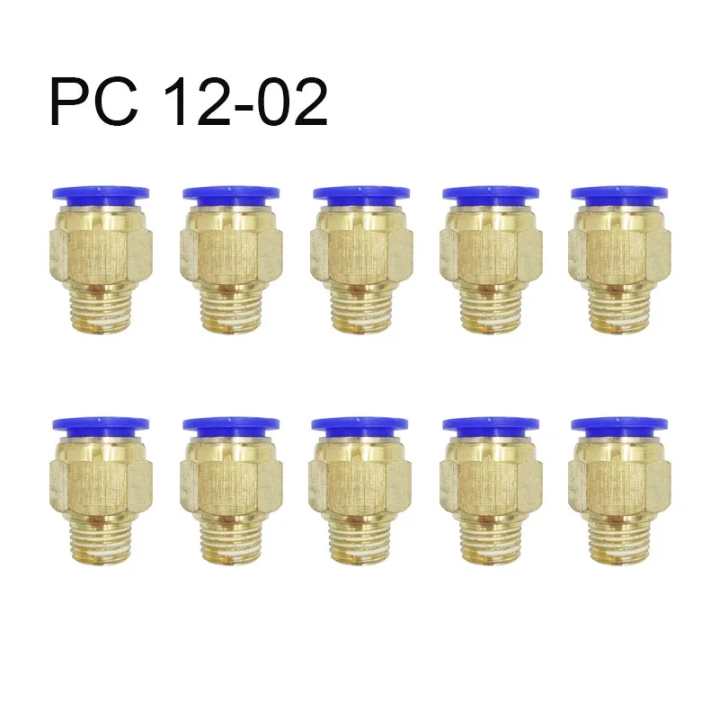 

10PCS PC 12-02 Air Pneumatic 12mm Hose Tube 12.5mm Air Pipe Connector Quick Coupling Brass Fitting Male Thread wholesale