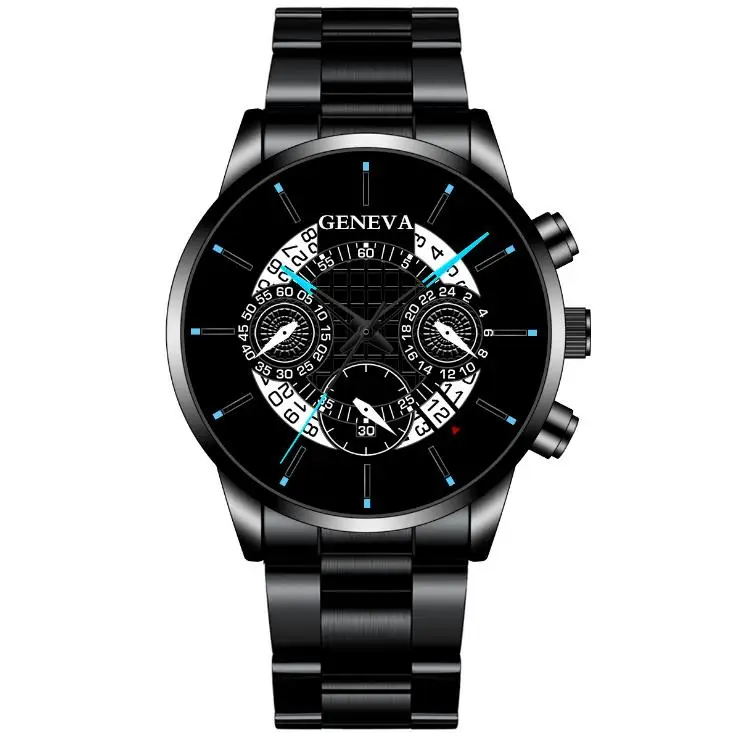 Geneva часы мужские кварцевые Классические наручные часы со стальным ремешком роскошные часы с календарем деловые повседневные часы Herren Uhren подарки для мужчин - Цвет: Black Blue