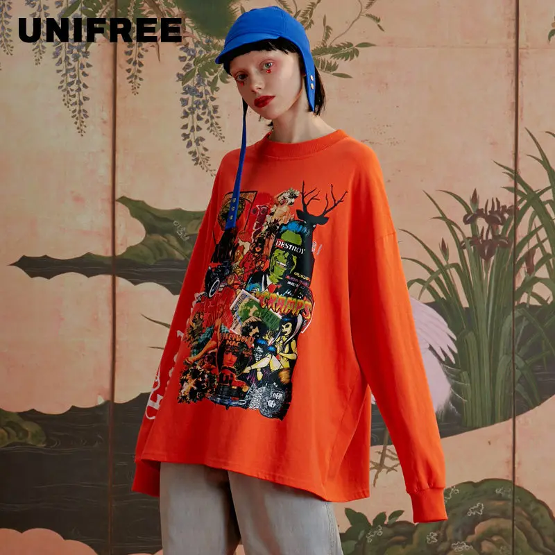 UNIFREE Осенняя мода стиль Индивидуальный творческий свободный досуг длинный рукав санитарный гардероб U193A042BB