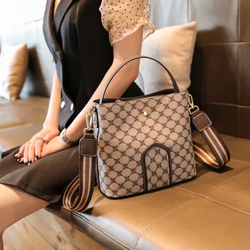 

Women bag leather 2020 new fashion versatile printed bucket bag single-shoulder cross-body bag large capacity handbag