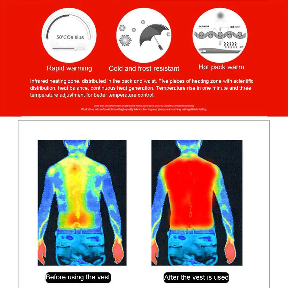 Мужской наружный USB Инфракрасный нагревательный жилет, зимняя гибкая электрическая тепловая одежда, жилет для спорта и пешего туризма