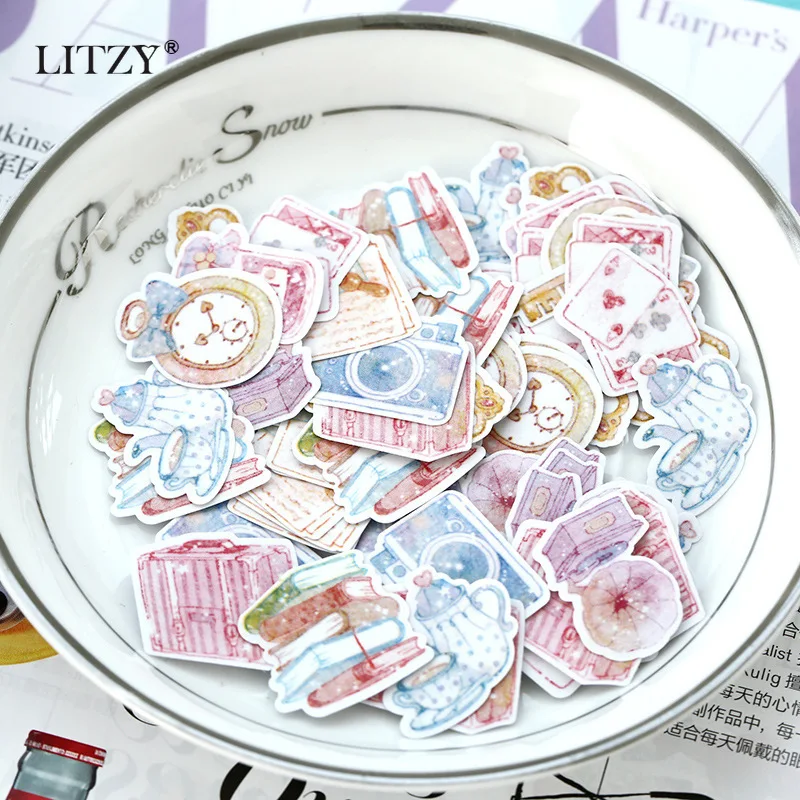 

LITZY 70pcs Hand Painted Watercolor Stickers Japanese Journal Decorative Washi Stickers Scrapbooking School Diary Stationery