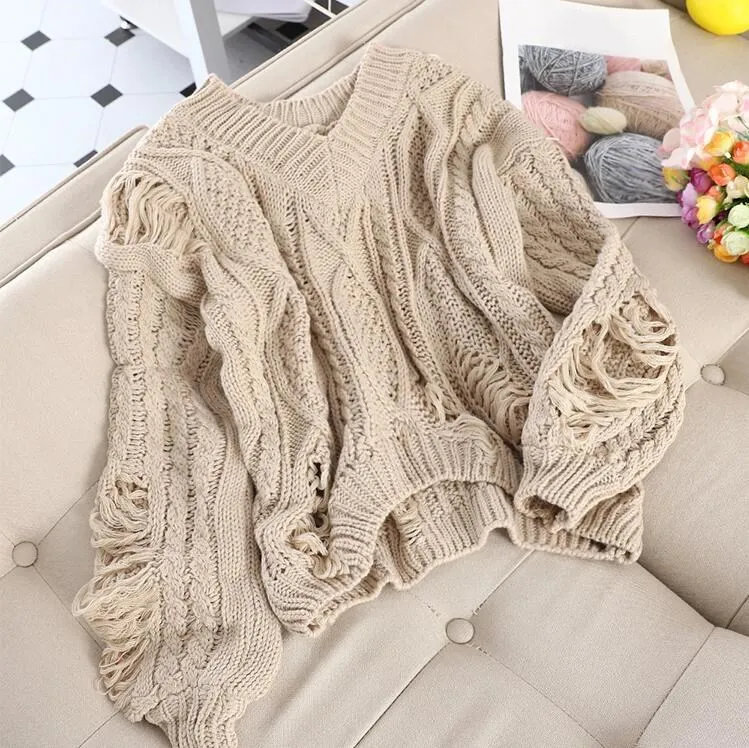 WHITNEY WANG осень мода уличная рваные дырки свитер женский джемпер Pull femme sueter mujer invierno