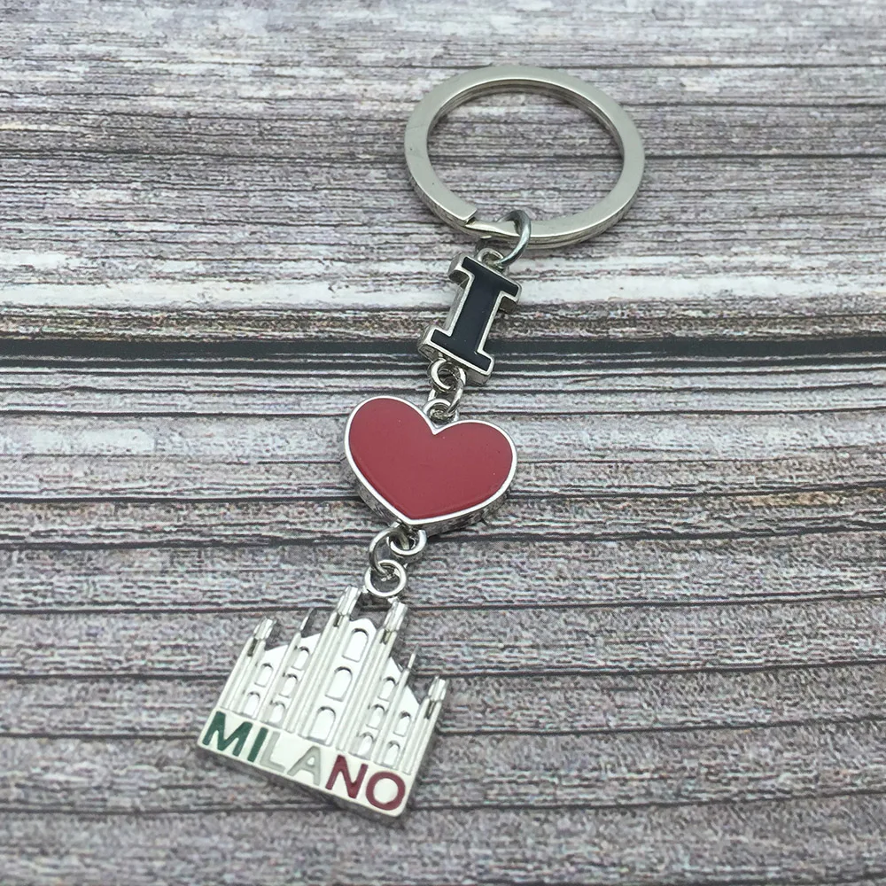 Novelty Tourist Souvenirs Keychain Red Heart I Love Milano Italy Metal