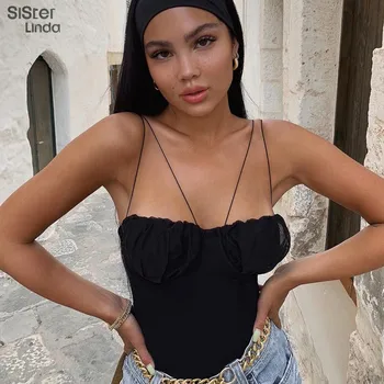 

Sisterlinda Sexy Backless Bodysuits Women Bra Spaghetti Strap 2019New Slim Fitness Stretchy Jumpsuits Backless Bottoming Rompers