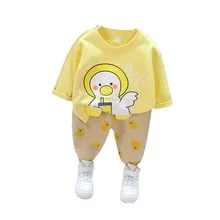 T Shirt et pantalon en coton pour garçon et fille, ensemble de 2 pièces, vêtements de printemps décontractés pour enfant en bas âge, survêtement de dessin animé, nouvelle collection