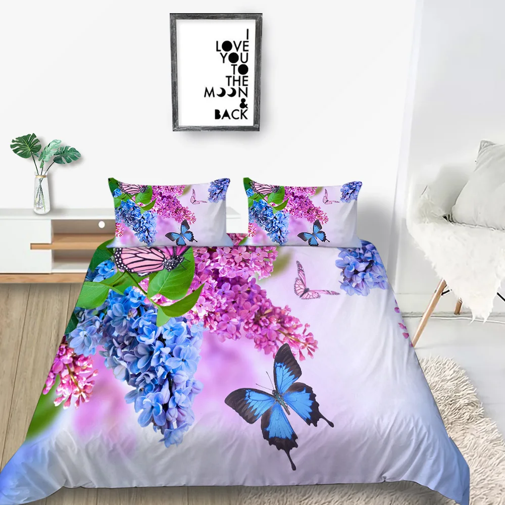 

Beautiful Bedding Set Hyacinth Comfortable 3D Butterflies Duvet Cover Single Queen King Twin Full Double Unique Design Bed Set