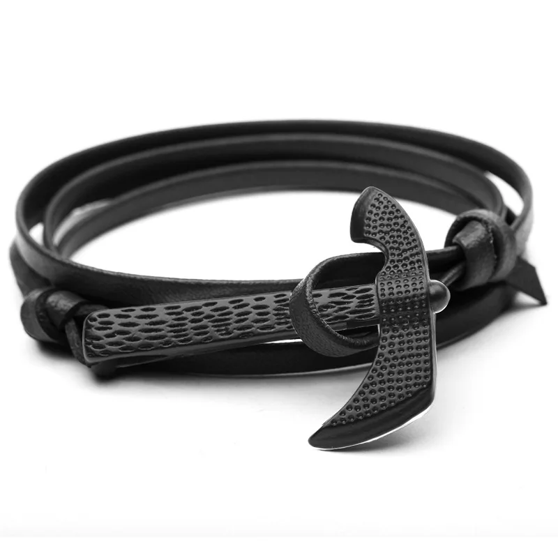 

New Fashion Black Axe Bracelets Men Charm Dobble Leather Chain Paracord Bracelet Male Wrap Metal Sport Hatchet Anchor Hook SL081