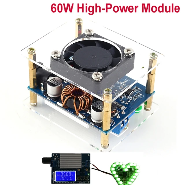 

A7-- Step Up Down Converter 60W High-Power Adjustable Buck-Boost Power Supply Module LCD Display With Fan and Acrylic Shell