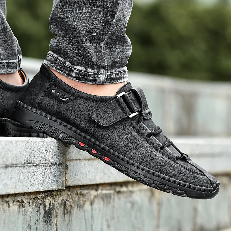 New Four Seasons Handmade Men's Shoes 38-47 Walking Shoes Men Outdoor Breathable Cuff Leather Men's Casual Shoes