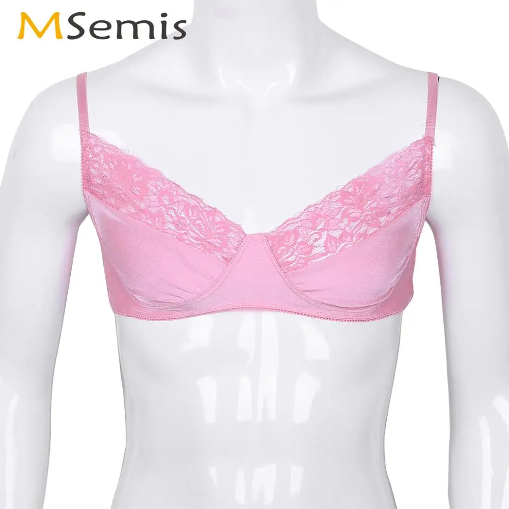 Sissy Men Floral Lace Bra Satin Bralette Cross Dresser Soft Crop Top  Lingerie