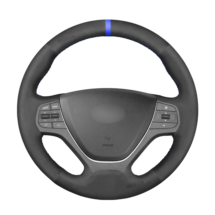 Оплетка рулевого колеса ручной работы из черной замши для Hyundai i10 2013 2014-2020 i20 2015 2016